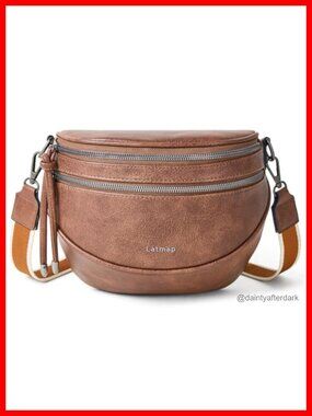 Faux Leather Crossbody Sling Bag for Women Bum Bag Fanny Pack Wide Guitar Strap